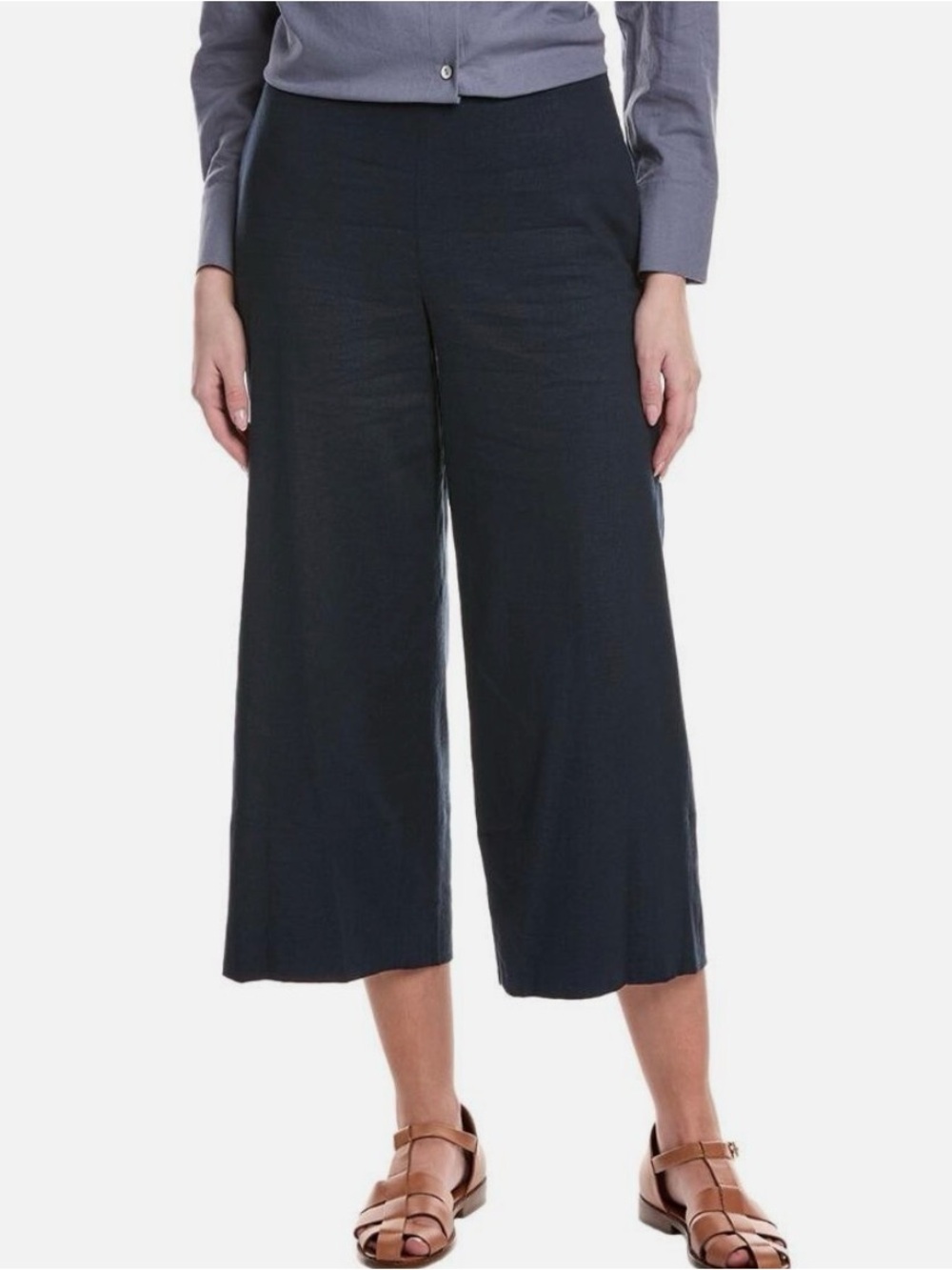 Vince Linen Blend Wide Leg Crop Pants Black Plus Size 24 NWT Side Zip Pockets